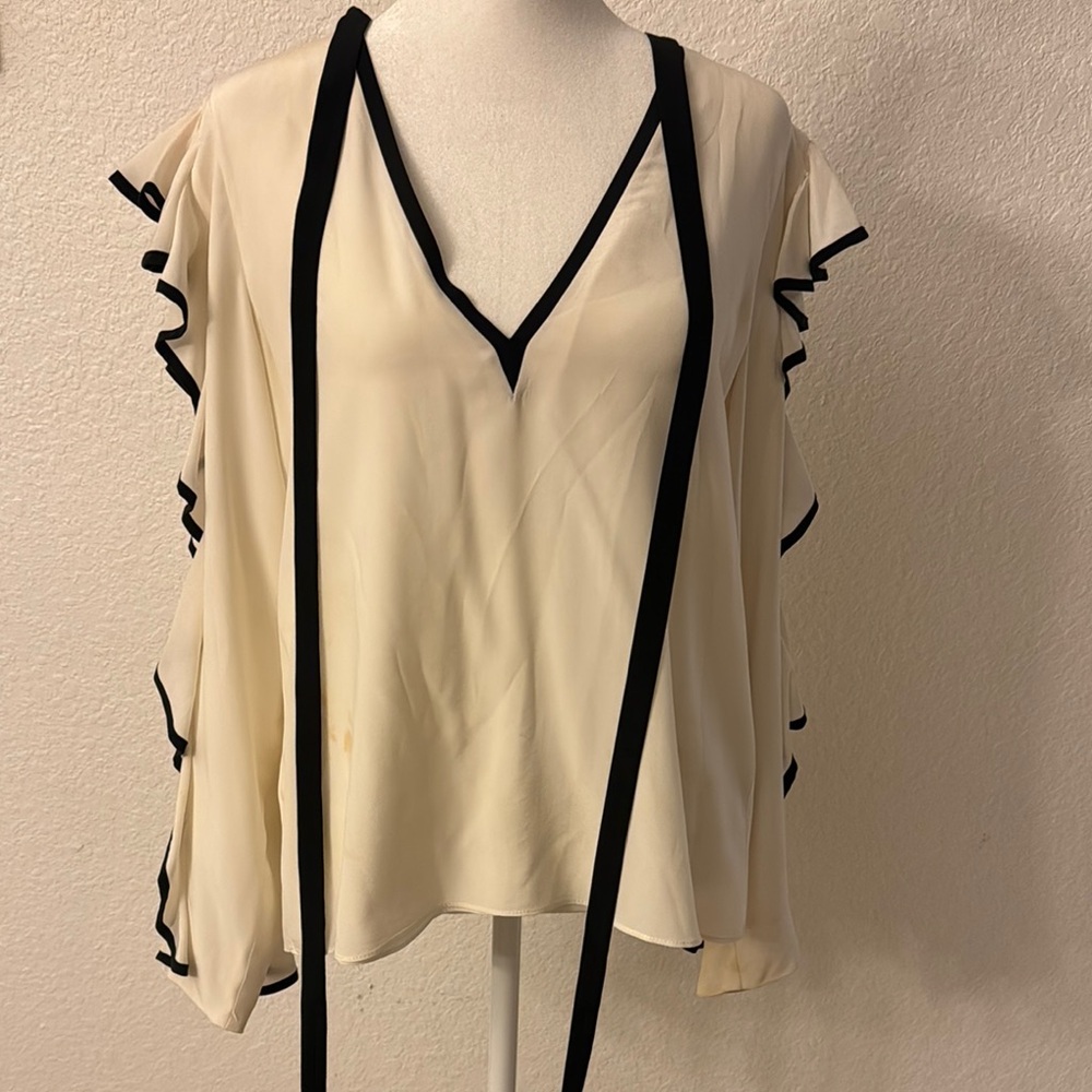 Alexis Black and White Cap Sleeve Ruffled Blouse